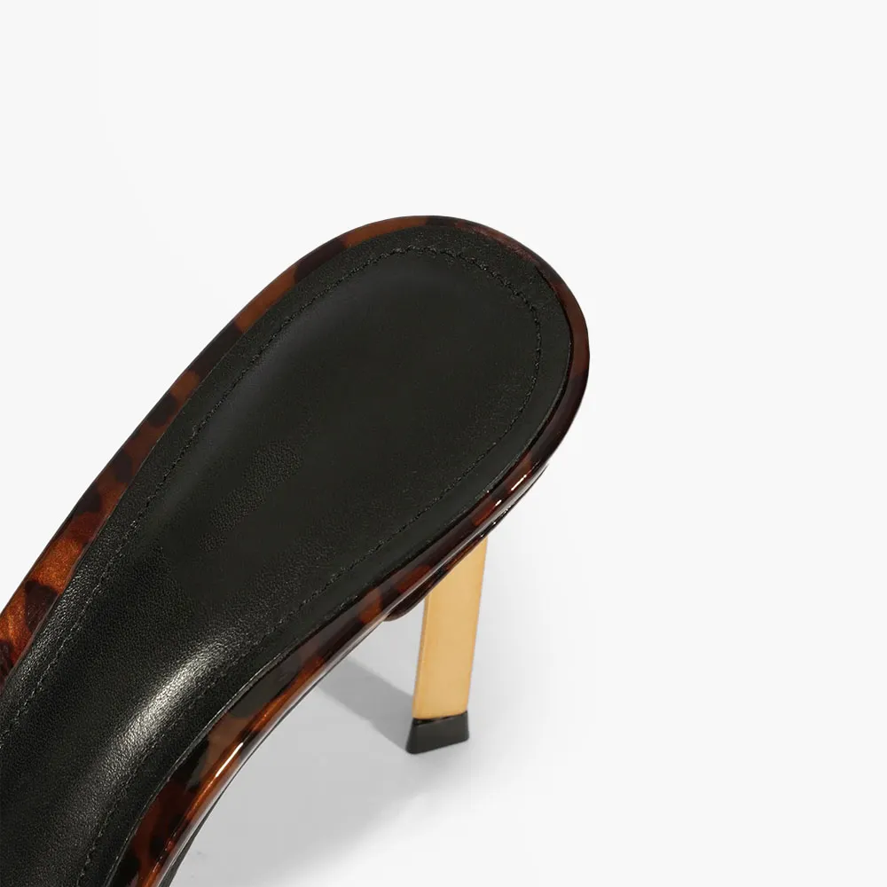 Tortoise Shell Pattern Heels Brown & Black Patent Leather Tortoiseshell Pattern Mule Heels