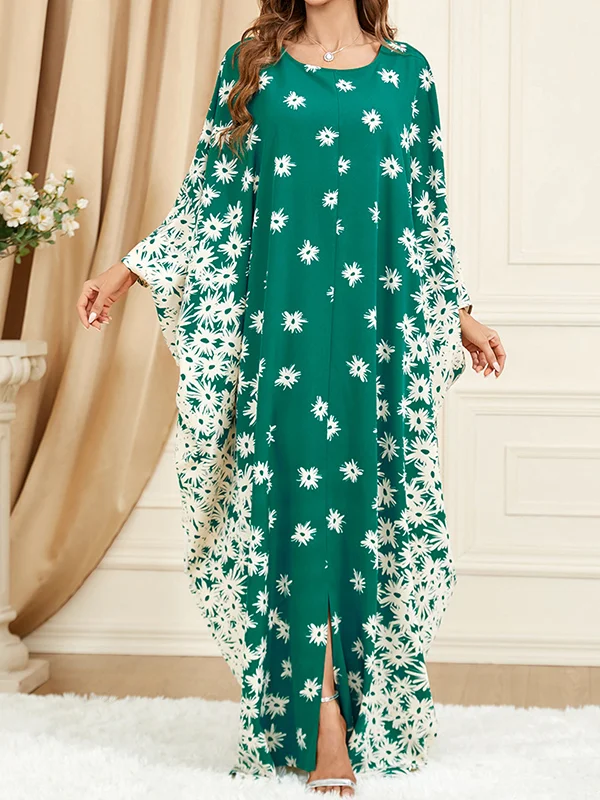 Muslim-inspired Maxi Dress: Flowing Batwing Sleeves, Floral Print ...