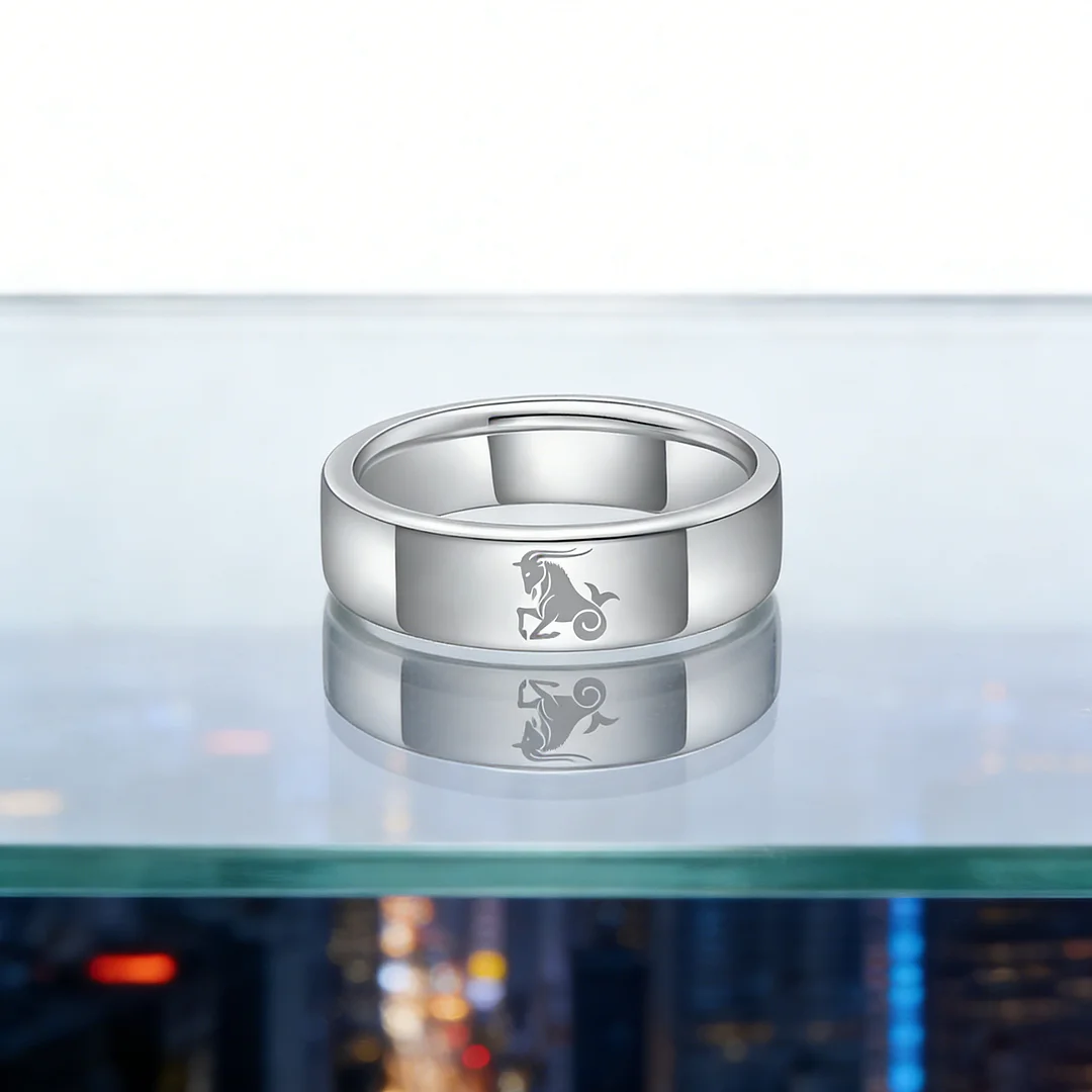 Men Women Sliver Capricorn Tungsten Carbide Rings Couple Wedding Bands Flat Comfort Fit 4MM 6MM 8MM Width