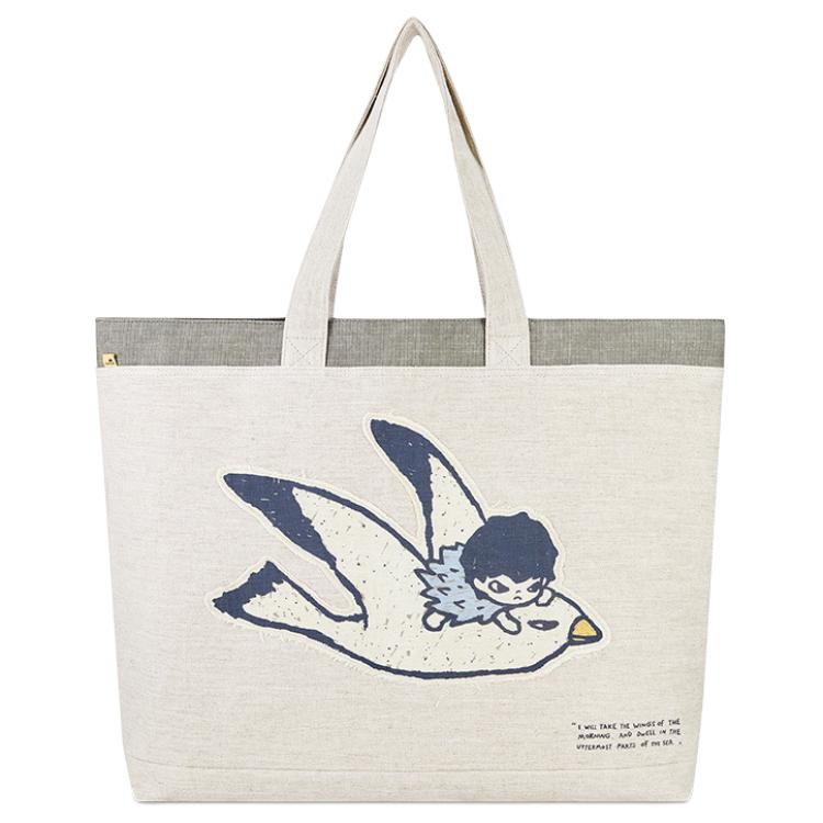 POP MART HIRONO Fabric Tote Bag, Shopping Bag, Shoulder Bag Unisex Beige