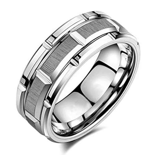 8MM 10MM Silver Brick Pattern Women's Or Men's Tungsten Carbide Wedding Faceted Rings