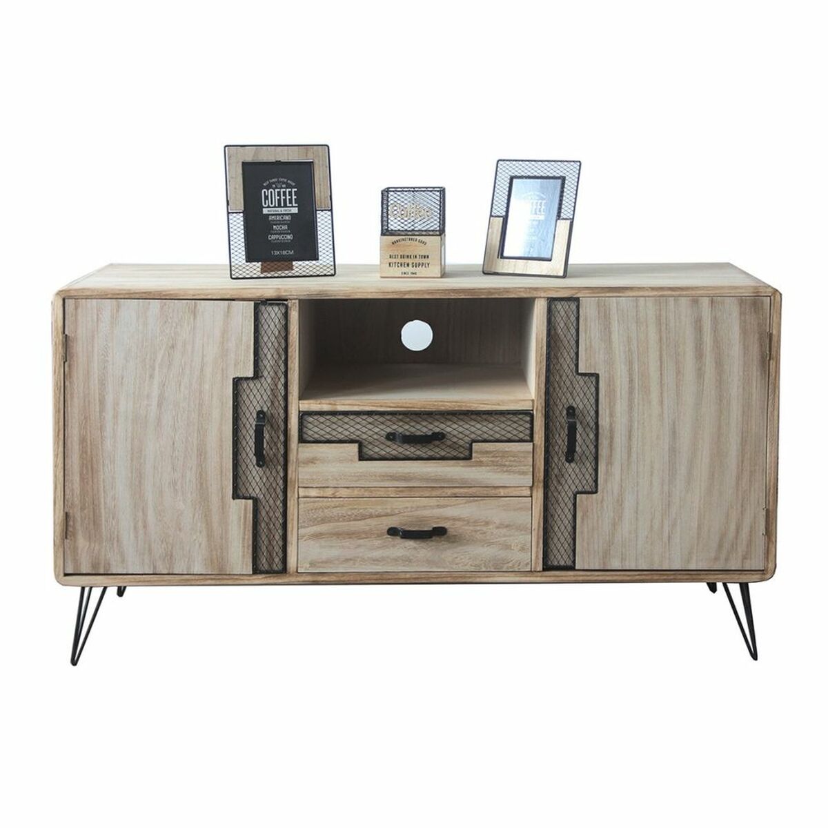 Sideboard DKD Home Decor Black Natural Metal Paolownia wood 120 x 41 x 65 cm