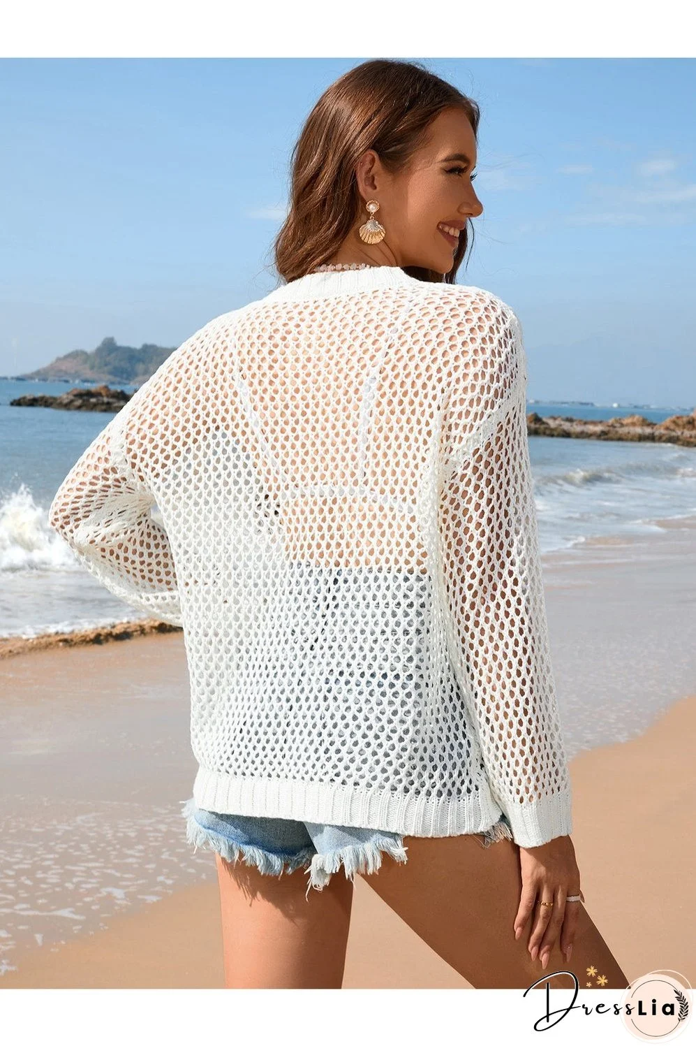 Heart Openwork Long Sleeve Cover-Up