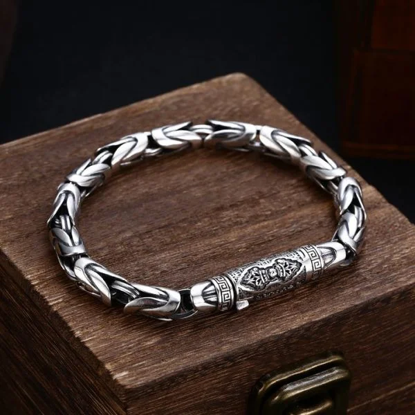 Sterling Silver Vajra Clasp Byzantine Chain Bracelet
