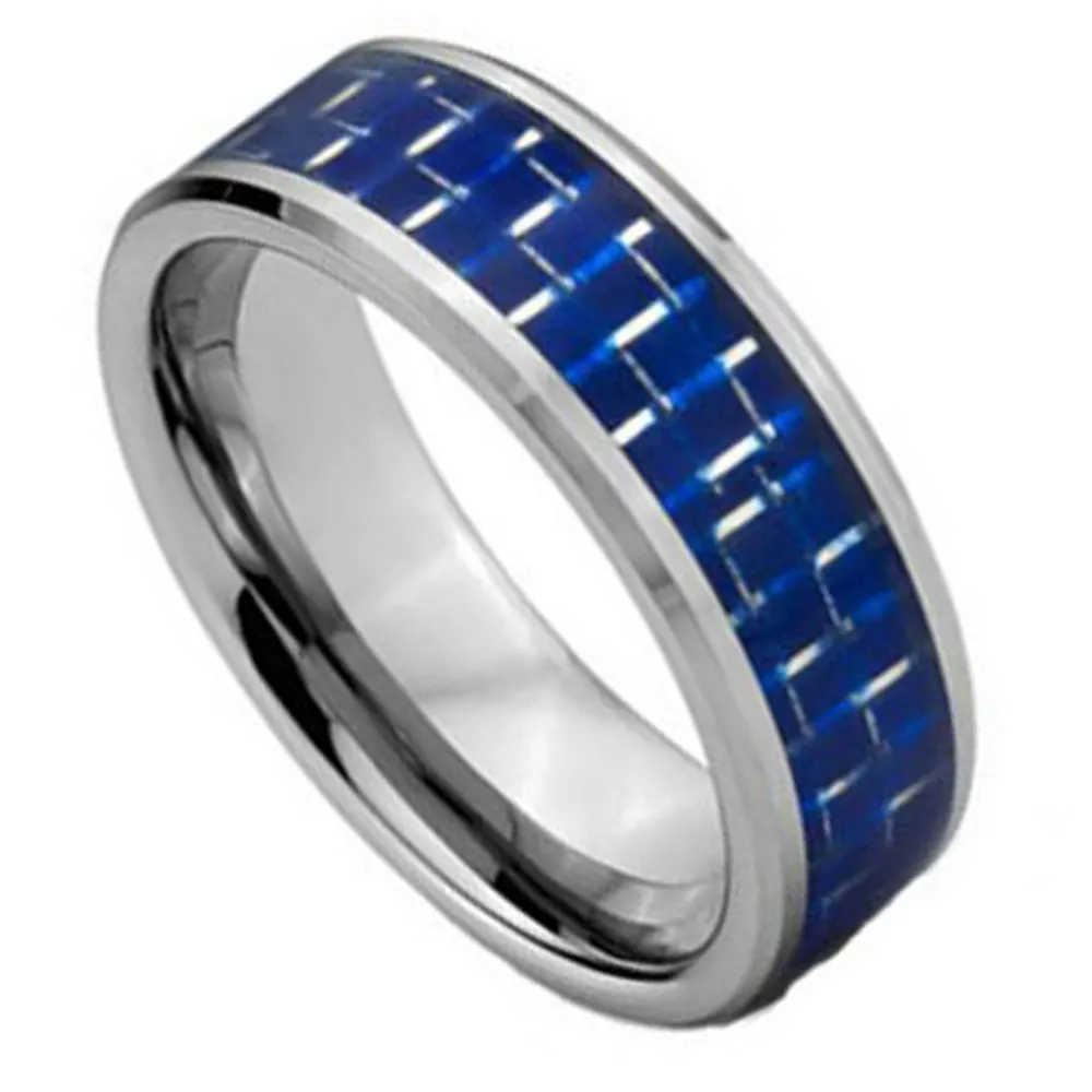 6MM 8MM 10MM Couples Tungsten Carbide Blue Carbon Fiber Inlaid Wedding Bands