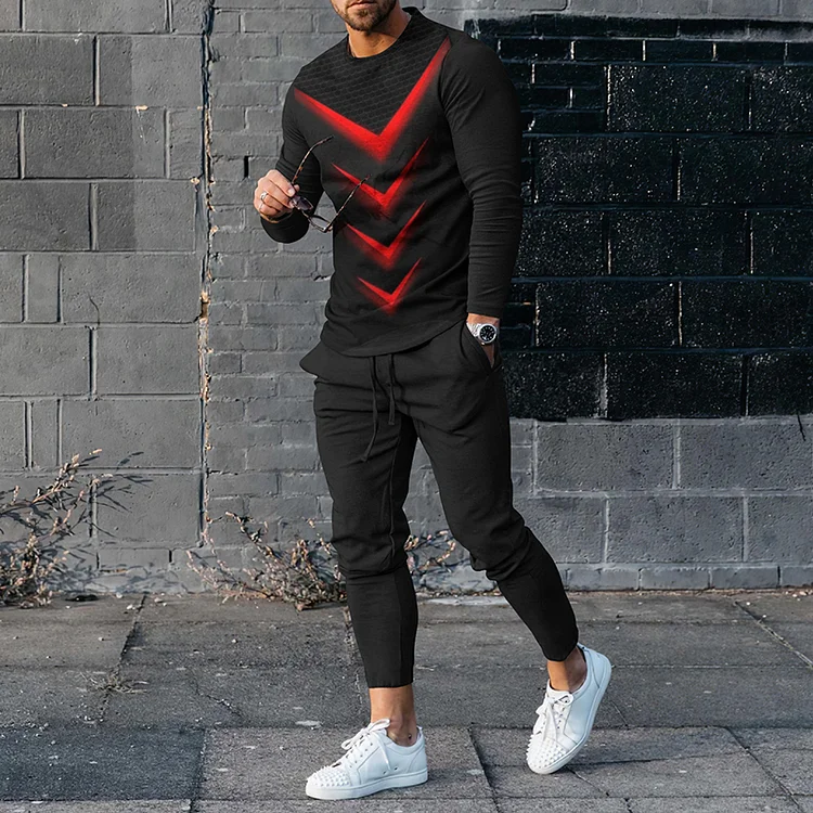BrosWear Men's Casual Long Sleeve T-Shirt And Pants Co-Ord