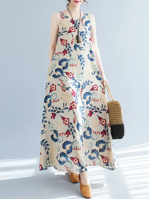 Half Sleeves Loose Solid Color Round-Neck Maxi Dresses Midi Dresses