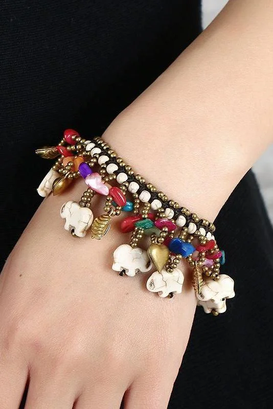 Women Bohemia Elephant Woven Turquoise Bracelet