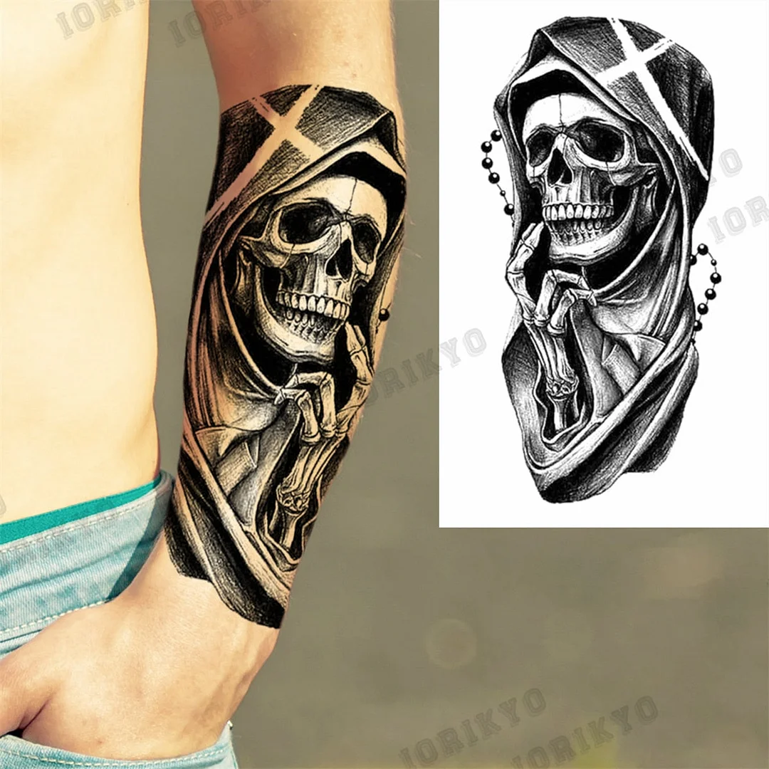 3D Skull Rose Flower Temporary Tattoos For Women Men Geometry Tiger Compass Mandala Fake Tattoo Washable Body Art Painting Tatoo