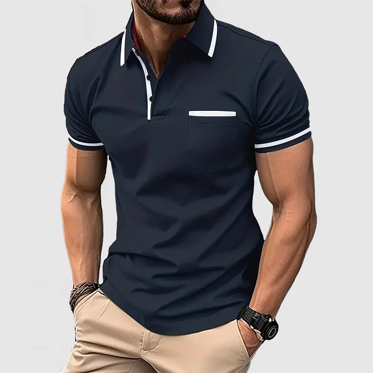 Polo décontracté en coton color block pour hommes