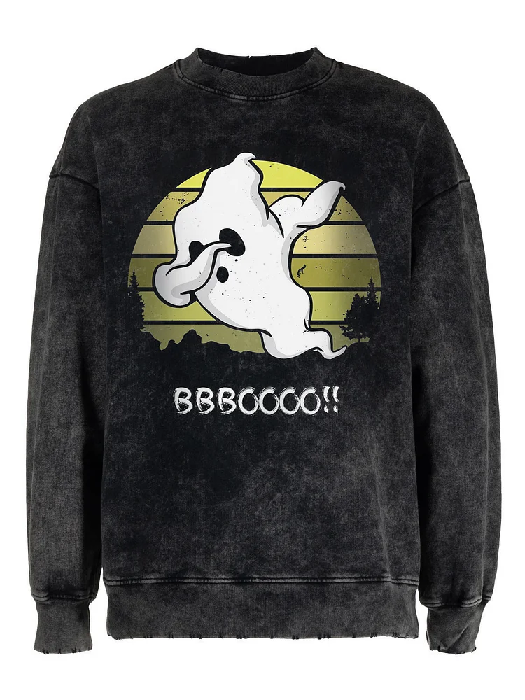 Men's Halloween Ghost BOO Print Round Neck Sweatshirt
