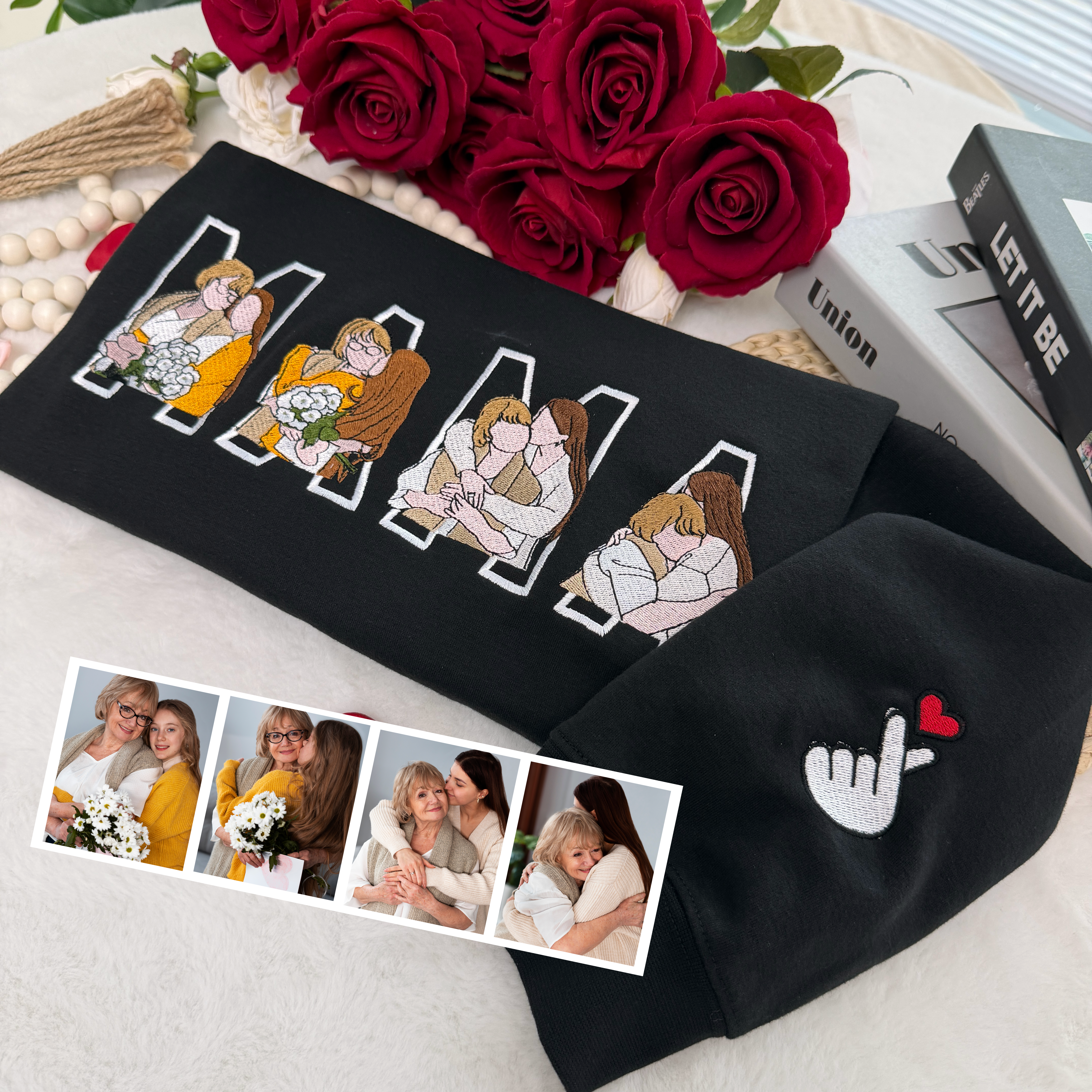 Custom Photo Portrait Embroidery Sweatshirt/Hoodie, Gift For Dad/Mama/Family