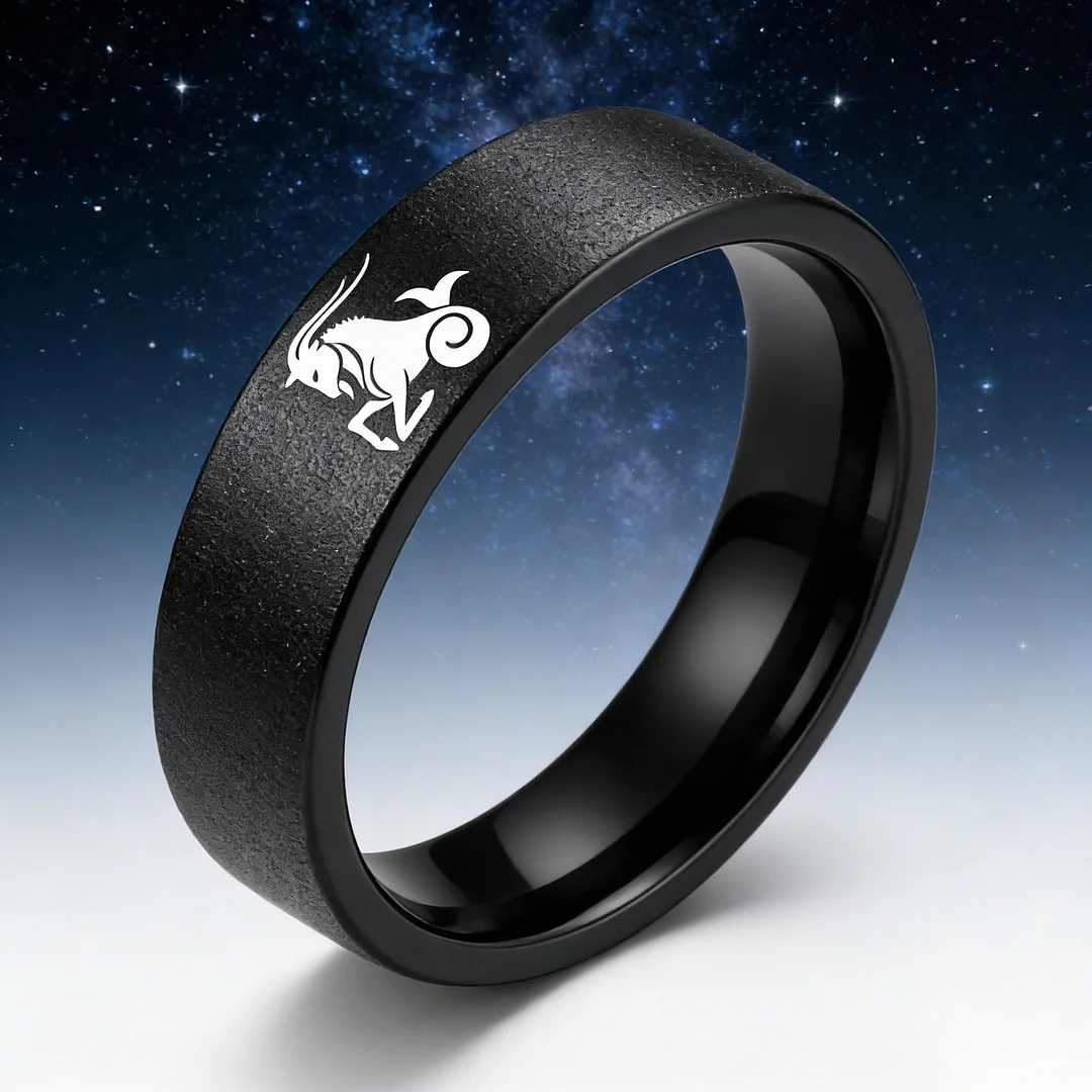 Men Women Black Capricorn Tungsten Carbide Rings Couple Wedding Bands Flat Comfort Fit 4MM 6MM 8MM Width