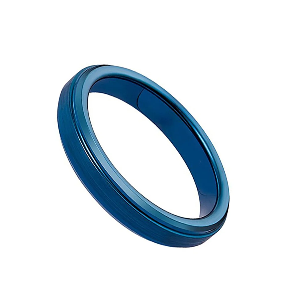 4MM 6MM 8MM Blue Plated Tungsten Wedding Rings Step Edge Brushed Surface