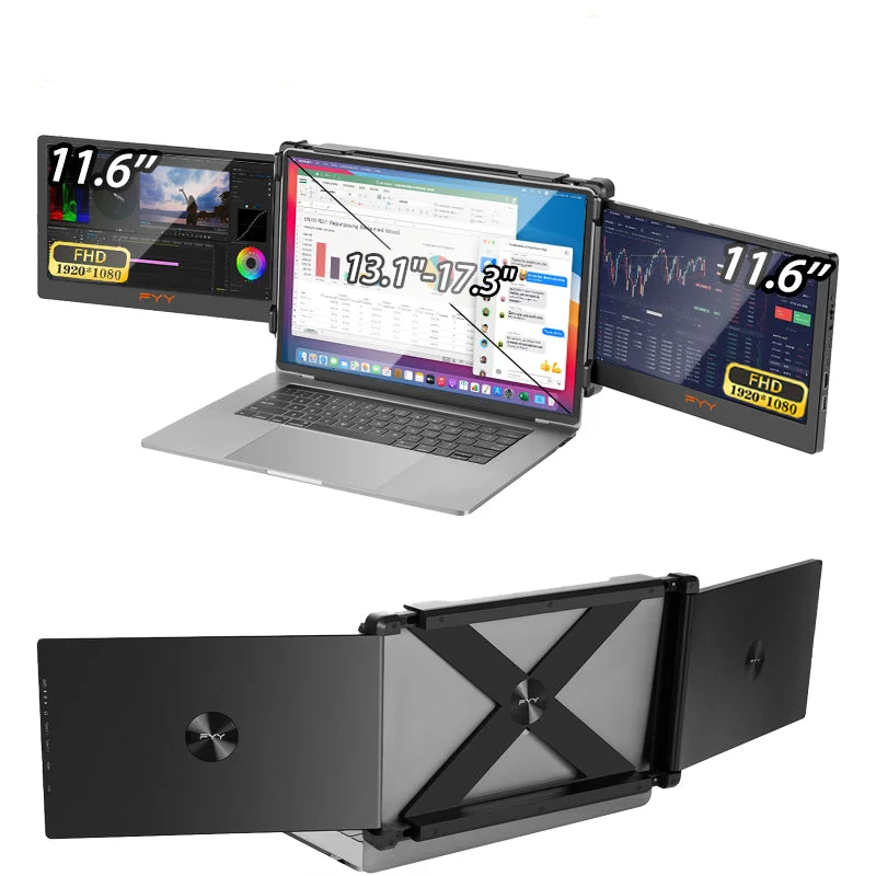 Dual Portable Triple Fold IPS FHD Monitor Screen Extender For Laptop  13.1-17.3
