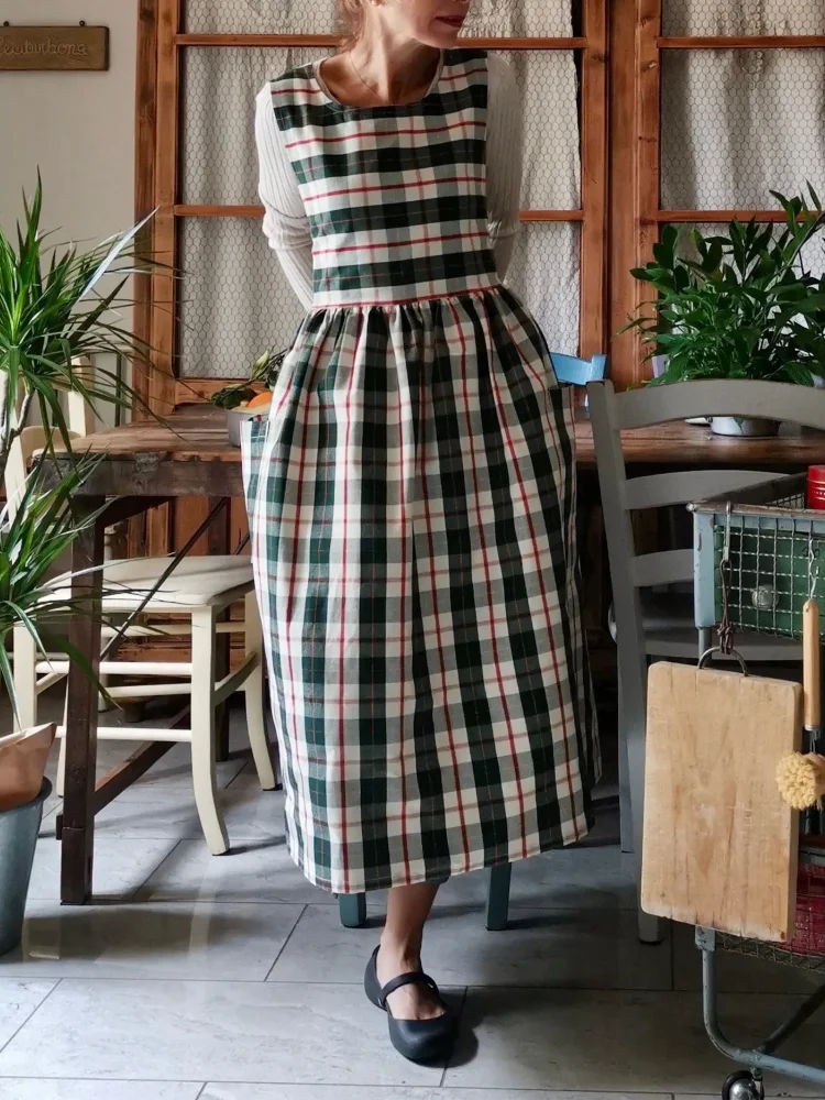 Green Tartan Cotton Apron