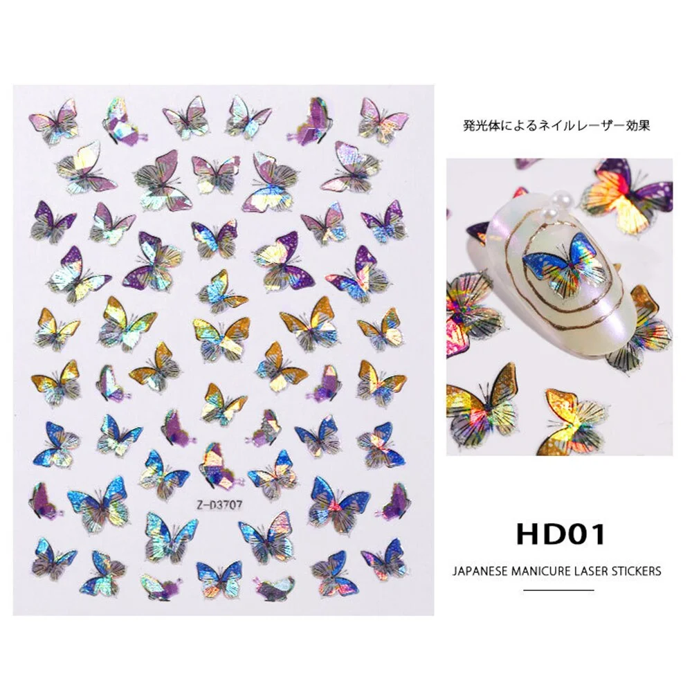 1pcs Holographic 3D Butterfly Designs Sticker Nail Decal DIY Slider for Manicure Nail Art Watermark Manicure Decoration-Nail Inspo