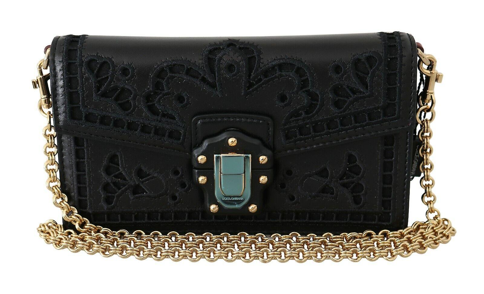 Dolce & gabbana black leather lucia shoulder messenger hand bag