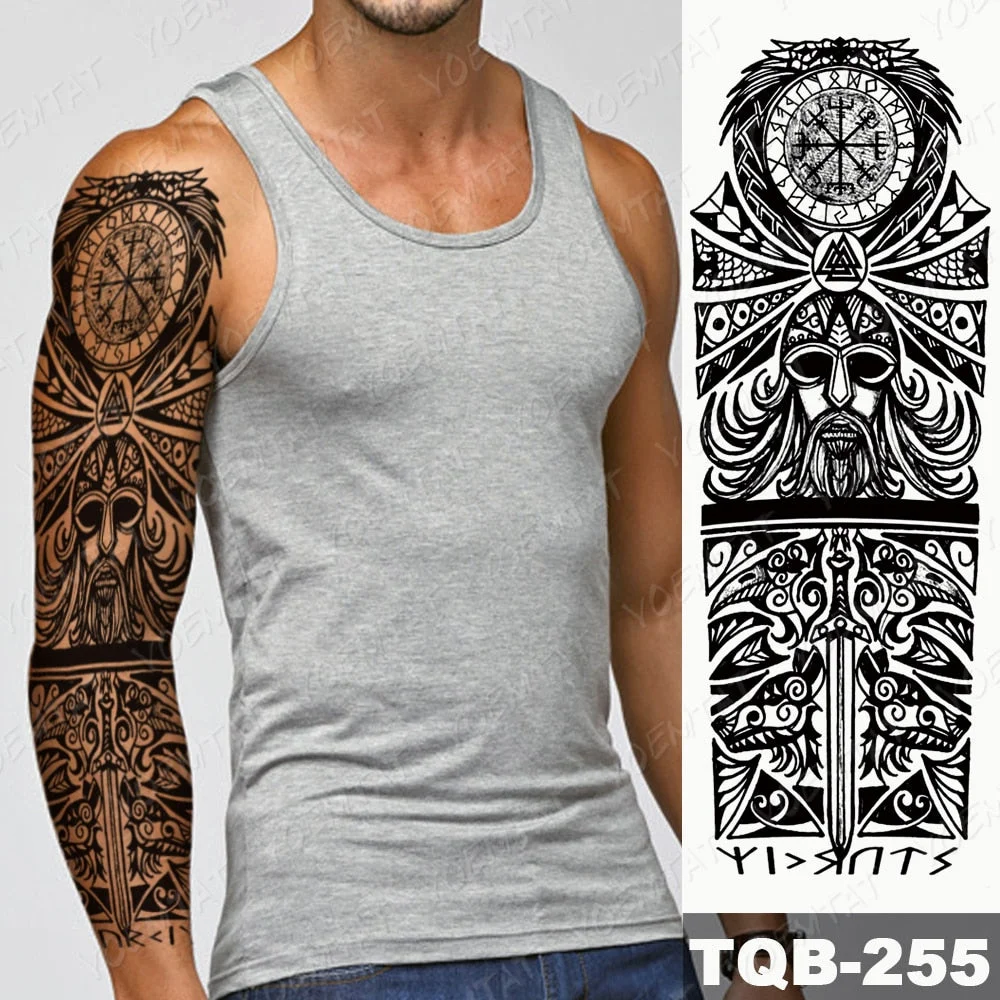 Large Arm Sleeve Tattoo Lion Cross Prayer Waterproof Temporary Tatto Sticker Tiger Beach Compass Body Art Full Fake Tatoo Men