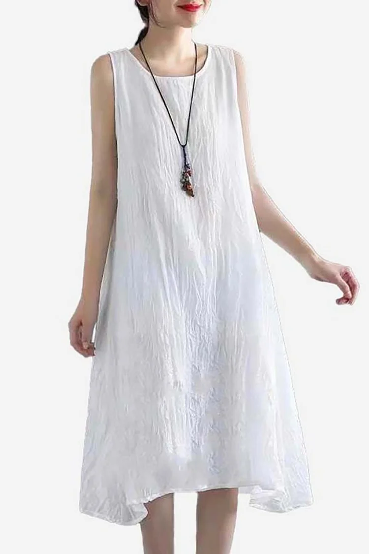 Sleeveless Round Neck Irregular Hem Linen Midi Dress