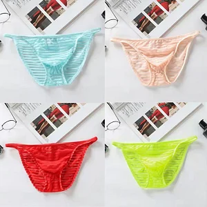 Low-Rise Ice Silk Striped Translucent Briefs