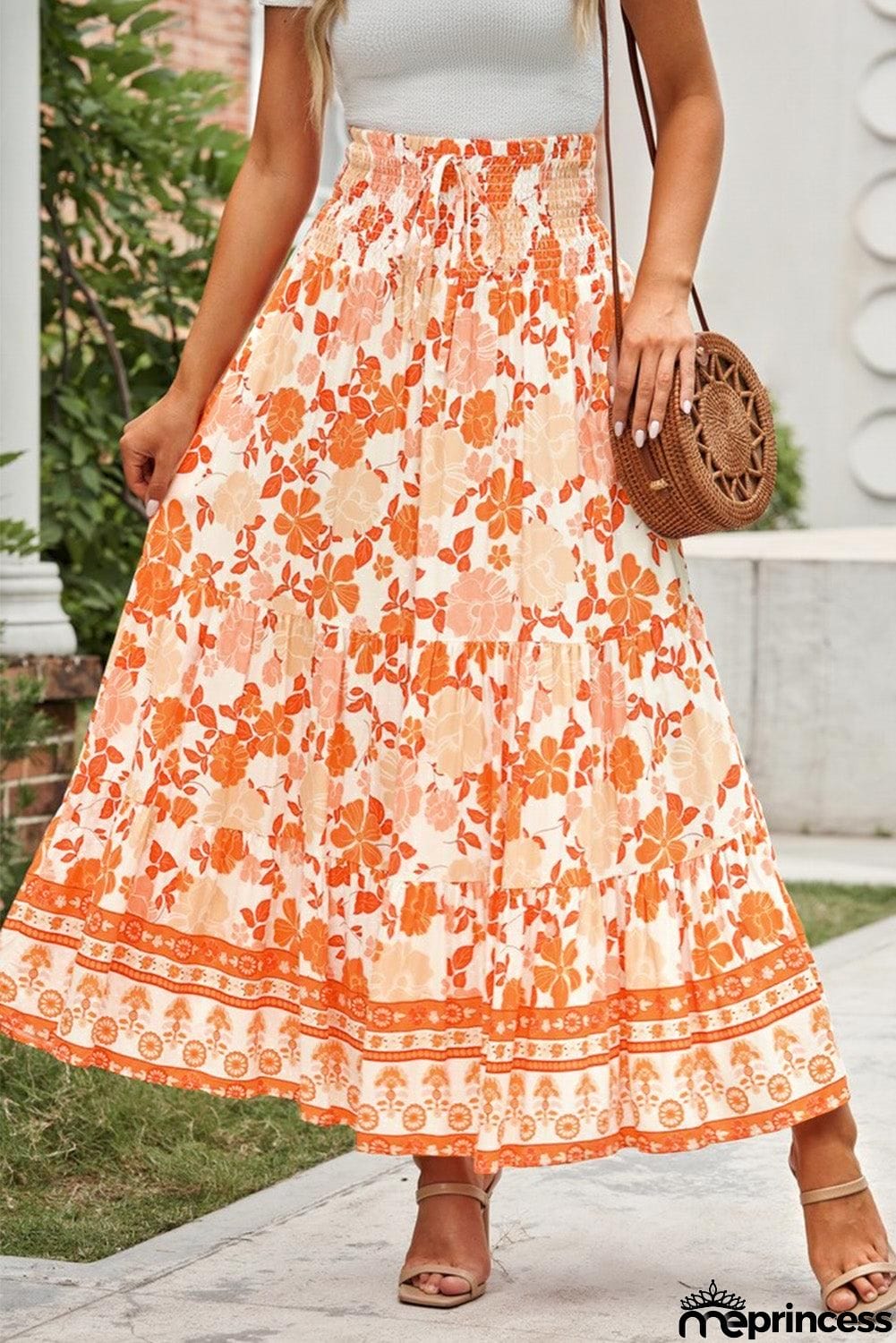Floral Smocked Tiered Maxi Skirt