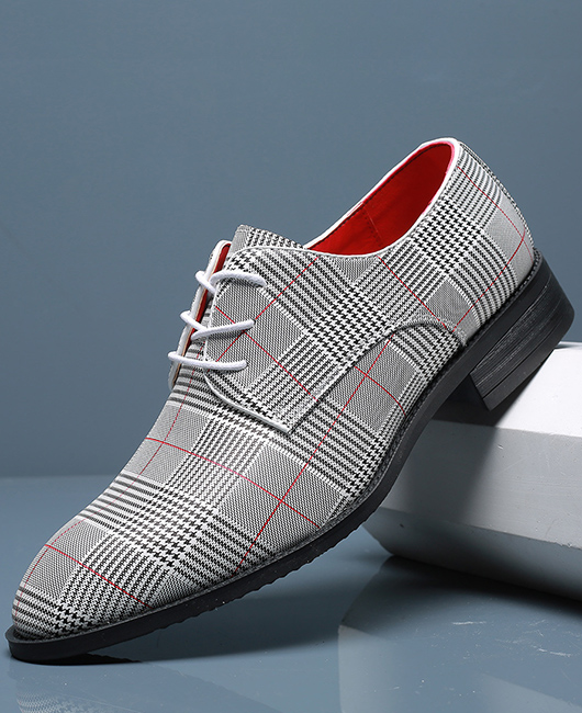 Business Casual Lace Up Plaid Leather Shoes