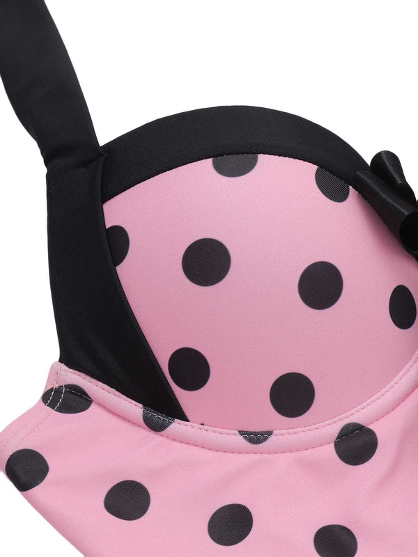 1940S HALTER POLKA DOTS BOW ONE-PIECE SWIMSUIT