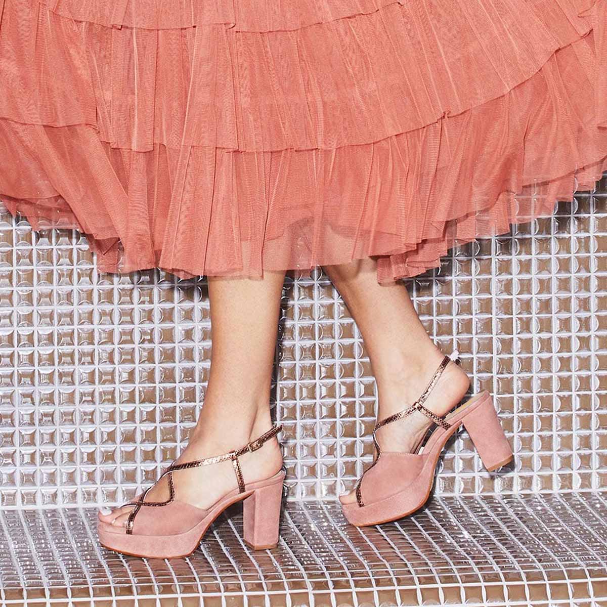 Women's Pink Peep Toe Cross Strap Dress Platform Heel Sandals Nicepairs