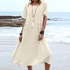 Gioiacombo&trade; Nuovo abito midi casual da donna a maniche corte in cotone e lino
