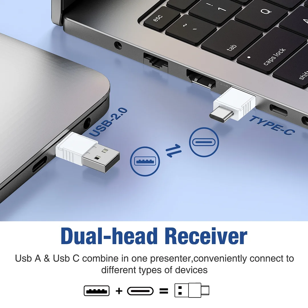 D203 USB C Presentation Clicker with Volume Control, Wireless Presenter Remote PowerPoint Clicker Slide Advancer Pointer for Teachers  （EAN：6977916570016 ）