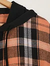 Versatile Long Sleeve Plaid Print Drawstring Hooded Outwear - Color Block Hoodie Jacket for Spring & Fall, Women's Clothing