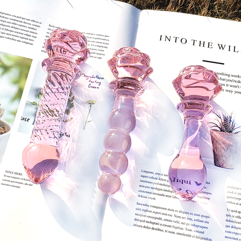Glass Dildo Pink Rose Flower Butt Plug