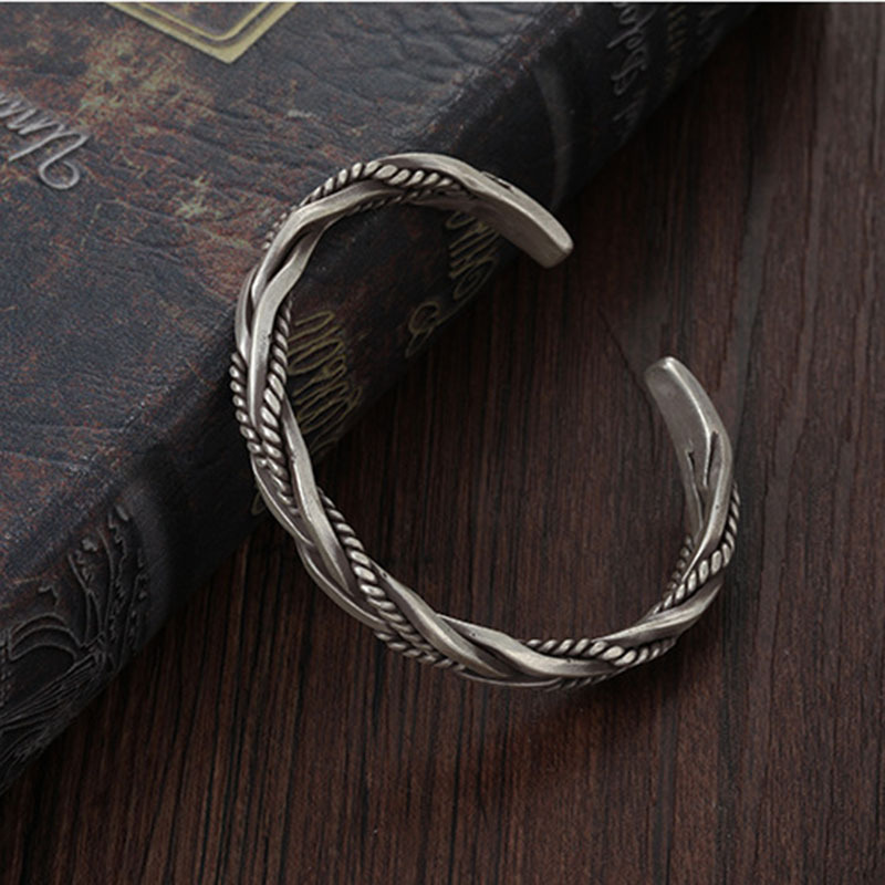 925 Silver Hand-woven Personalized Retro Opening Adjustable Bracelet