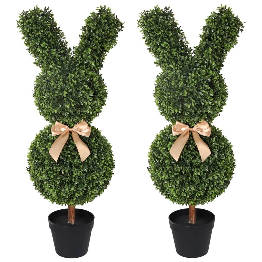 36" Artisan-Crafted Bunny Topiary (Set of 2)