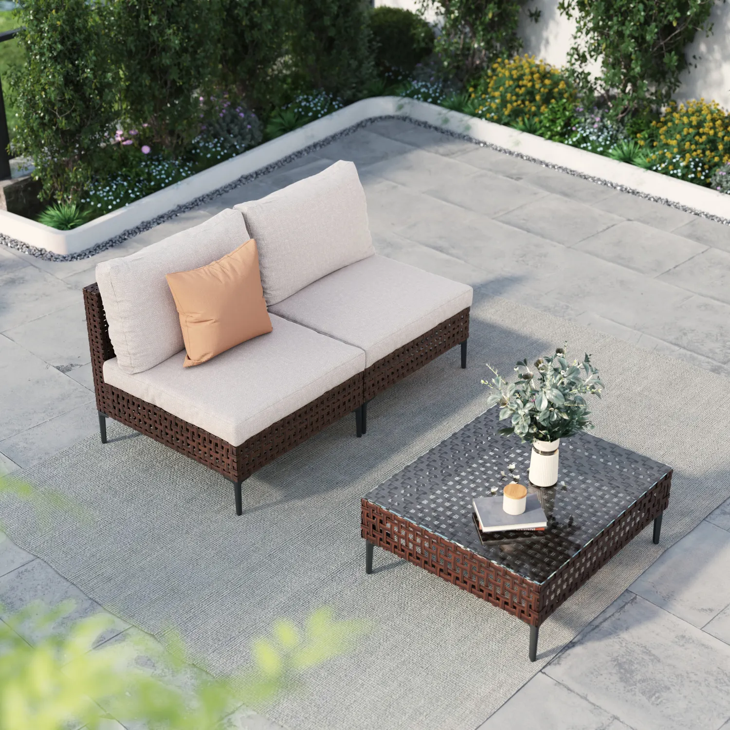 View of GRAND PATIO Wicker Patio Furniture Set, Outdoor Sectional Sofa with ...