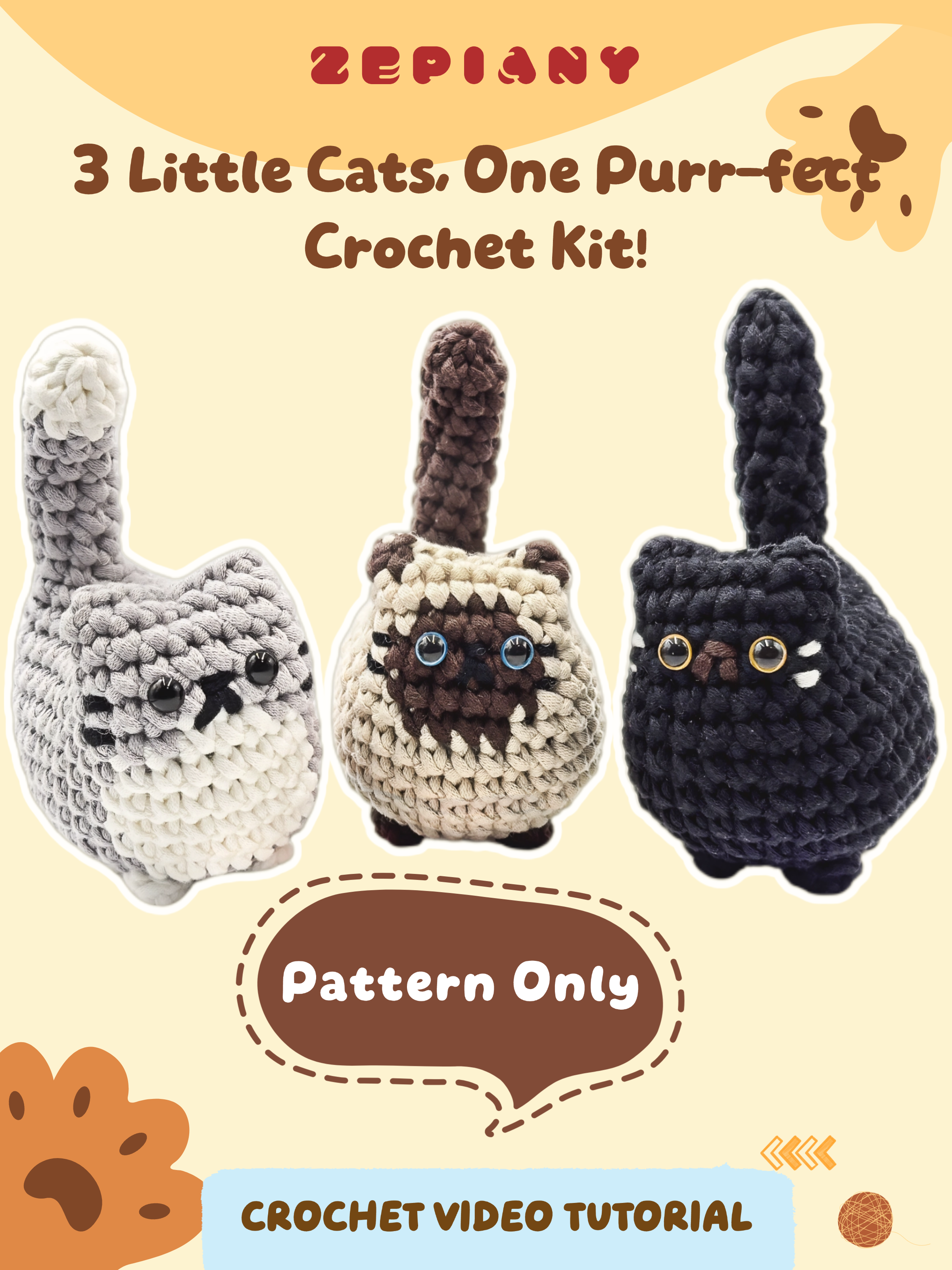 Pattern only-3 Cute Cats Siamese cat🐱 Gray cat 🐱Black cat 🐈‍⬛