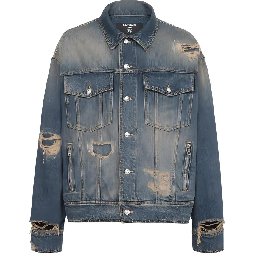 BALMAIN Denim Jackets Men Blue