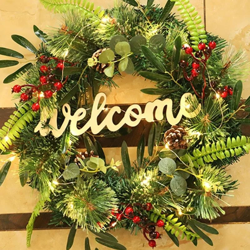 18 Inch Christmas Door Wreath With Sign LED Light For Wedding Party Wall Decor