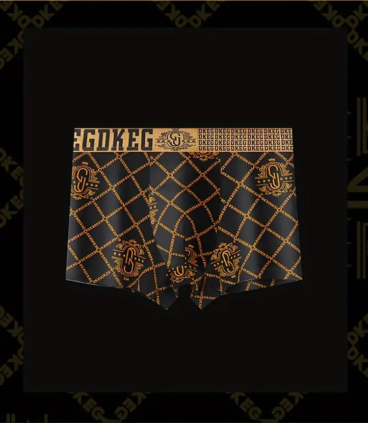 1 5pcs mens luxurious black golden print cotton boxer briefs antibacterial breathable comfy boxer trunks elastic shorts mens casual underwear details 10