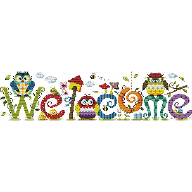 Joy Sunday Owl Welcome Sign 11Ct Counted Cross Stitch 73*22Cm