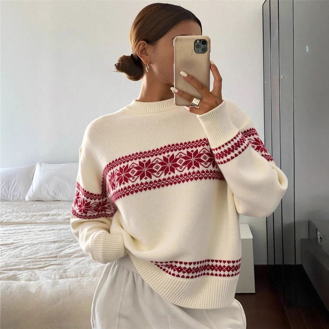 Athvotar Athvotar And Winter New Loose Simple Round Collar Knitted Knitted Christmas Sweater