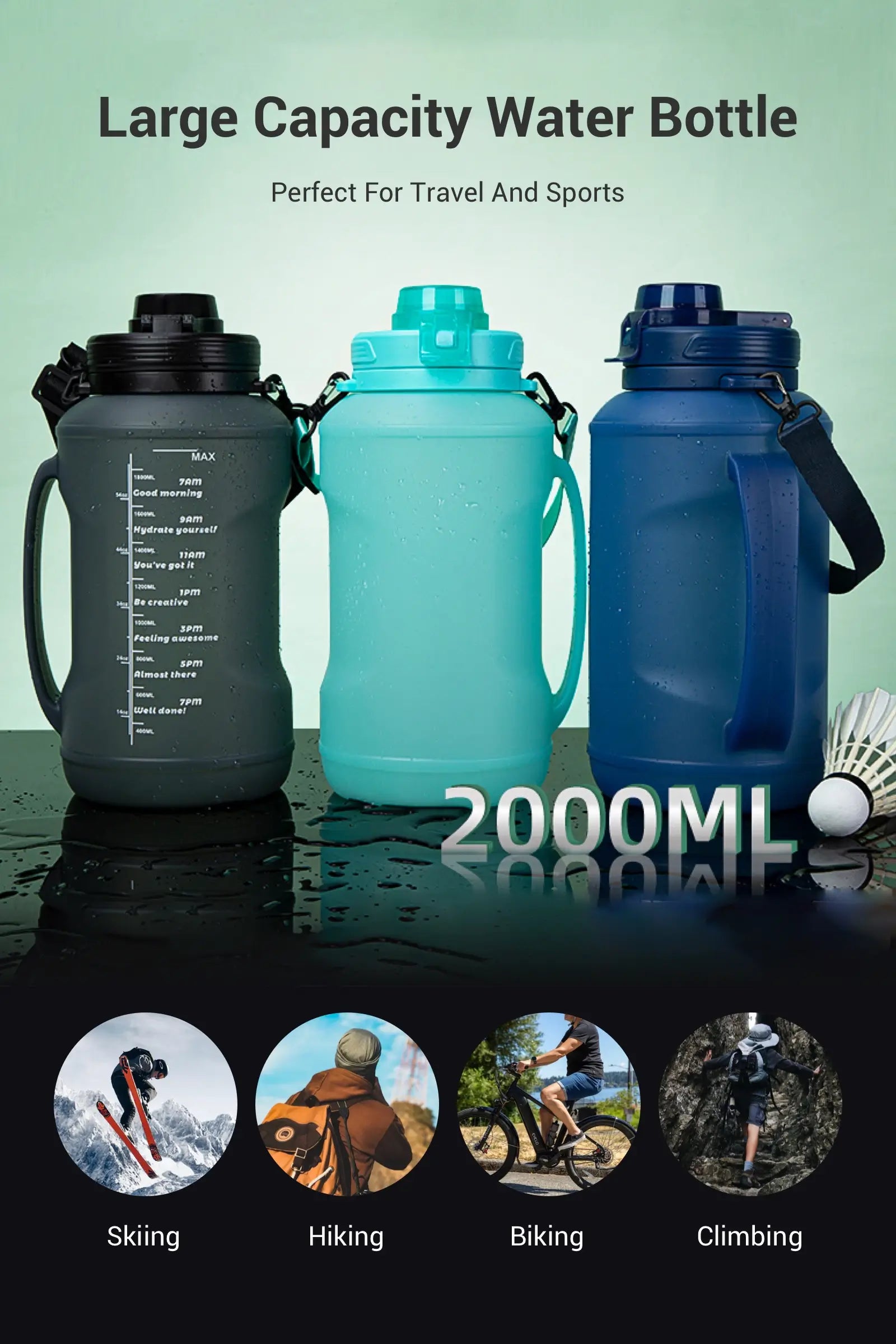 Large Capacity Water Bottle Perfect For Travel And Sports  Skiing, Hiking, Biking, Climbing