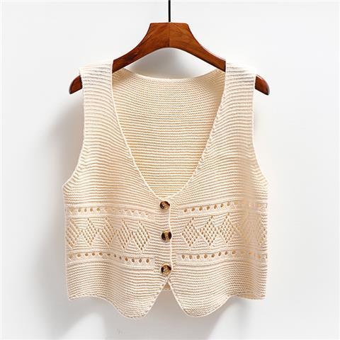 2025 Korean Fashion V Neck Loose Sleeveless Sweater Vest Women Knitted Hollow Out Single Breasted Short Cardigan Female Knitwear
