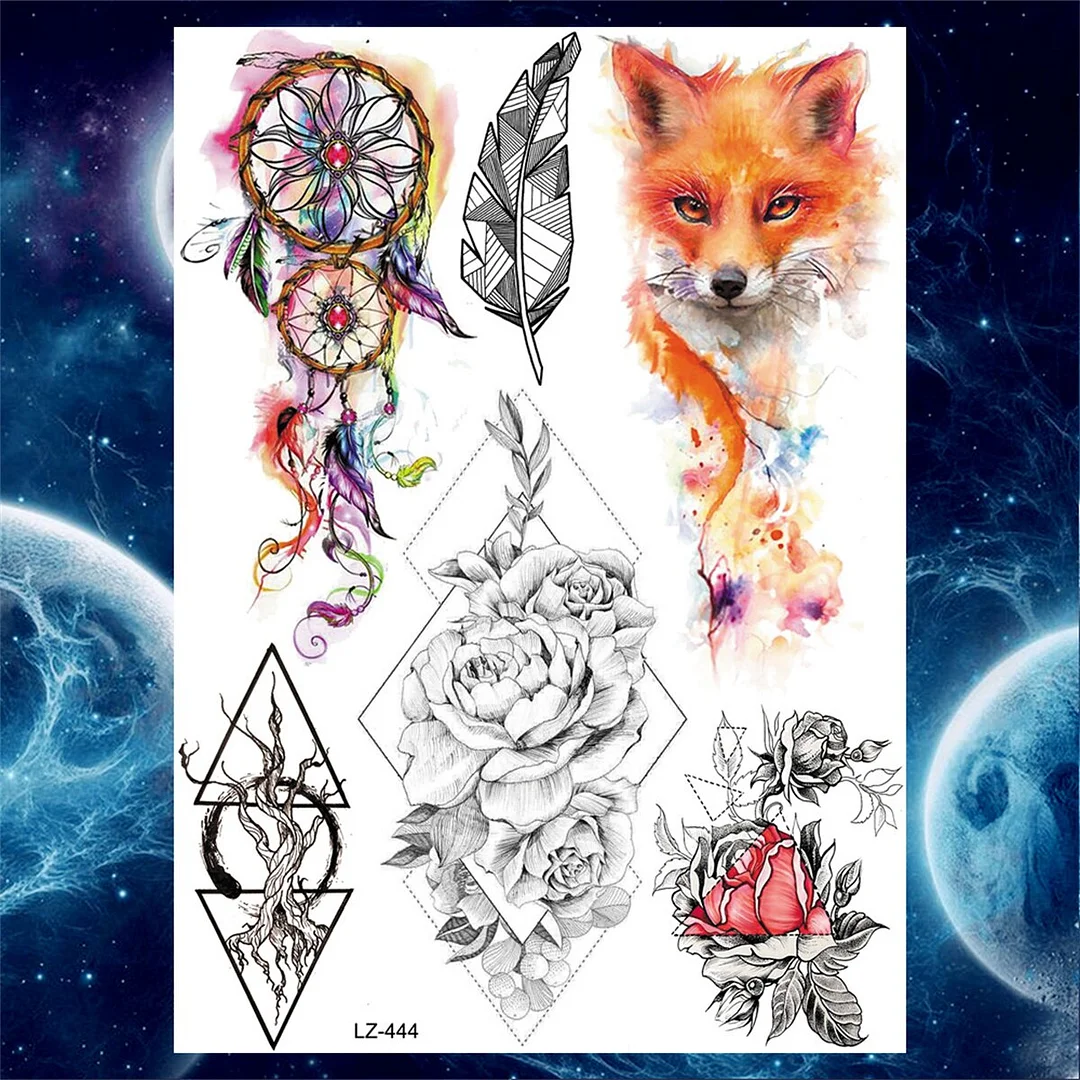 Flower Skull Temporary Tattoos For Women Men Adults Evil Skeleton Tattoo Sticker Fake Lavender Big Rose Black Tatoos Body Thigh