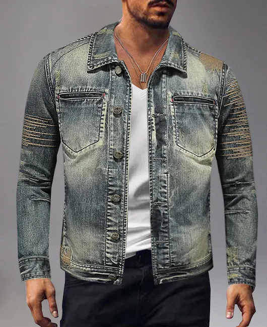 Retro Turndown Collar Single Breasted Denim Jacket