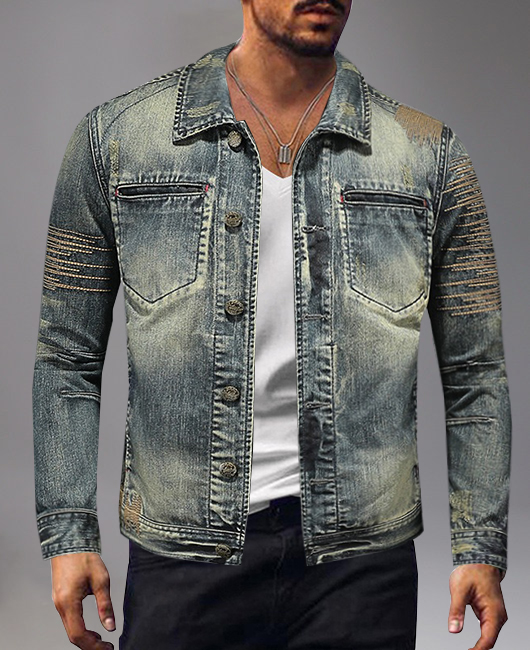 Retro Turndown Collar Single Breasted Denim Jacket