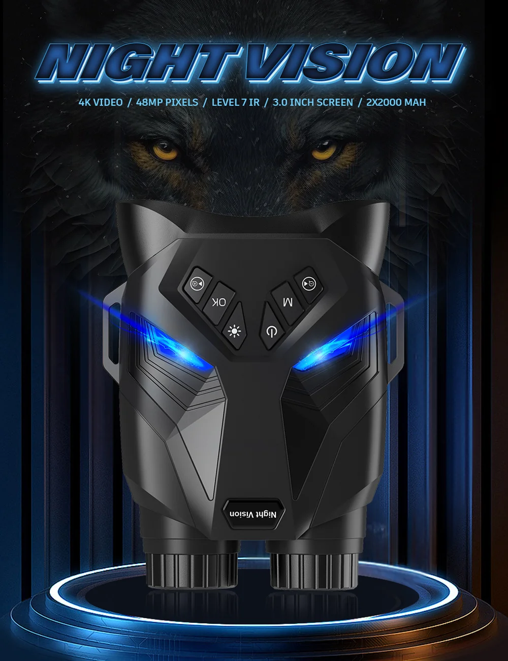 BEBANG 8X Night Vision Binoculars, 4K Infrared Night Vision Goggles with 3" IPS Screen, 984ft/300mm Night Vision and Day Range, 4000mAh Rechargeable Battery, 32GB