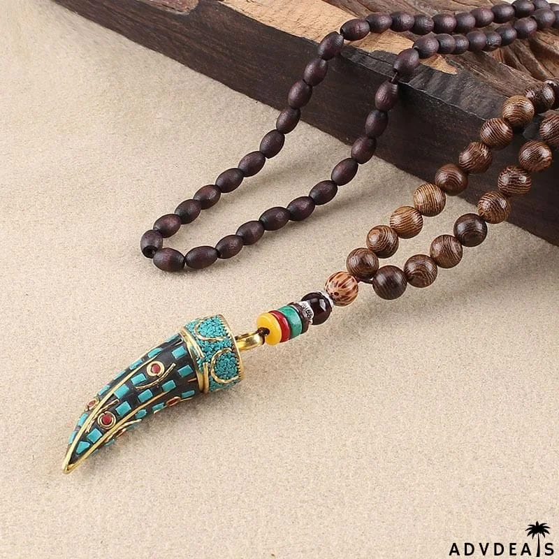 Fabulous Design Ethnic Horn Shaped Pendant Beaded Necklace