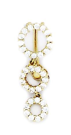 14k Yellow Gold CZ Cubic Zirconia Simulated Diamond 14 Gauge 3 Circles Body Jewelry Belly Ring Measures 30x11mm Jewelry